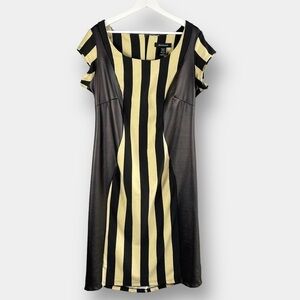 Ashley Stewart Striped Sheath Faux Leather Dress Knit Tan Black Size 12